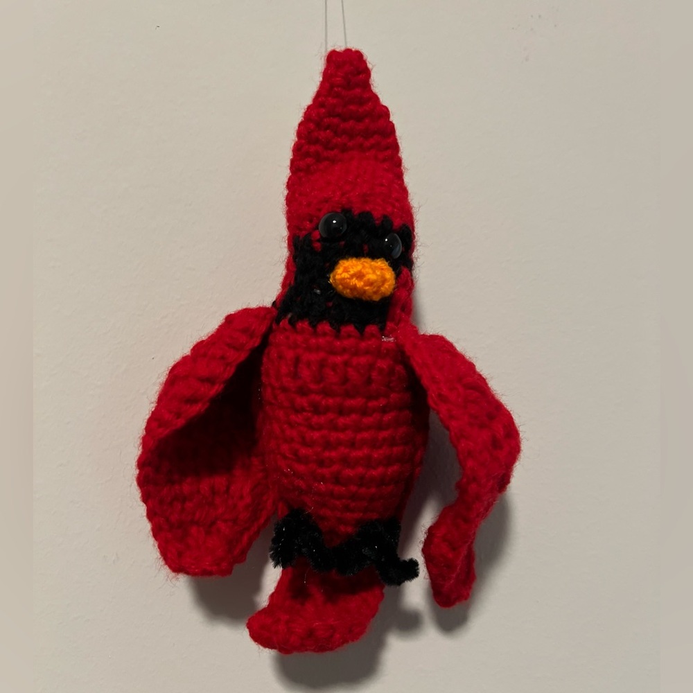 Handmade crochet cardinal bird